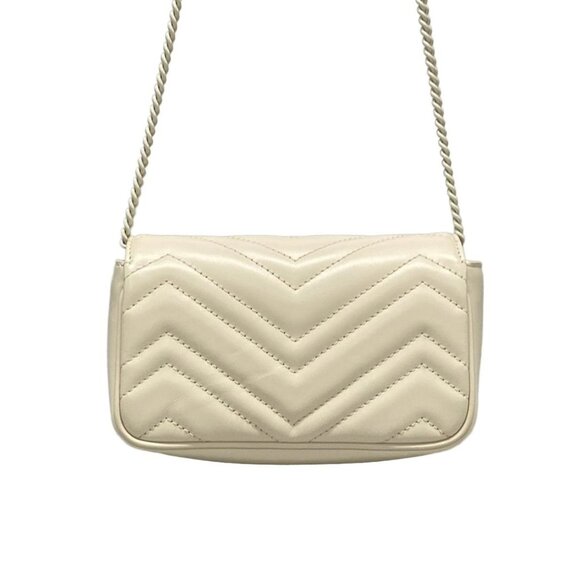 Auth GUCCI GG Marmont Quilted Leather Super Mini Bag 476433 Cream Lambskin - Picture 2 of 16